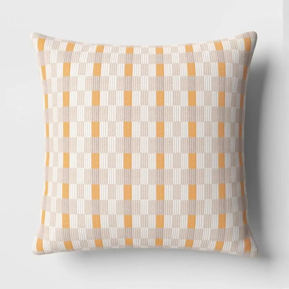 Threshold - Oversized Woven Linework Square Throw Pillow Gold/ Gold/Neutral